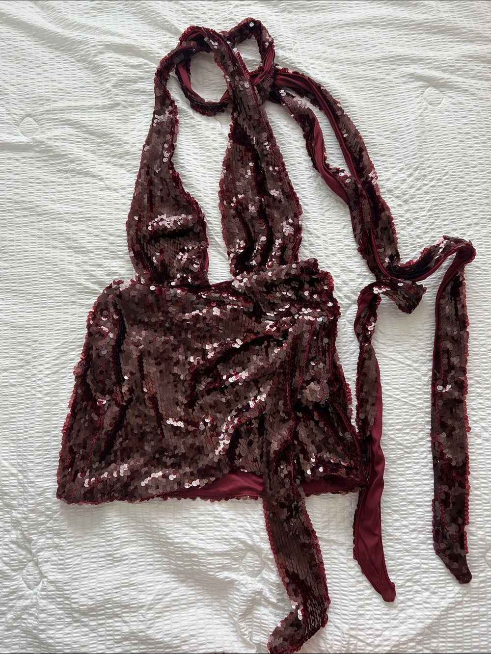 Fashion Nova Burgundy Sequin Halter Camisole Top